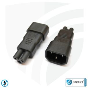 Adapter C13 Stecker auf dreipoligen C5 Stecker | Laptop Klasse 2 Adapter C13 Stecker auf dreipoligen C5 Stecker | Laptop Klasse