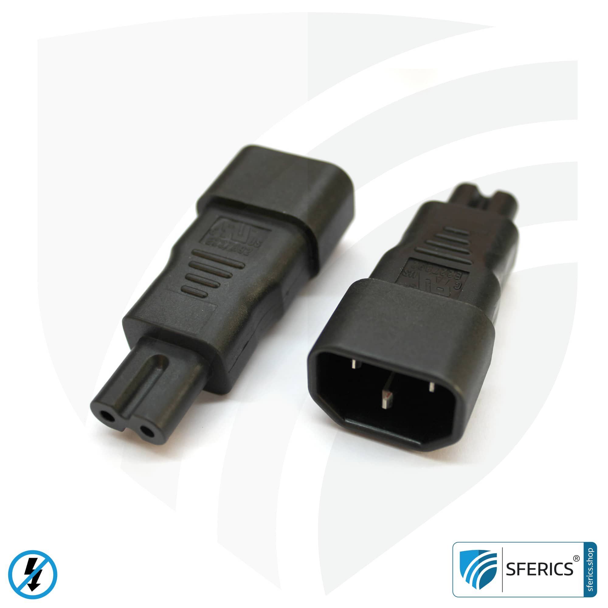 Adapter C13 Stecker auf zweipoligen C7 Stecker | Steckerwechsel fürs Kaltgerätekabel 3 Adapter C13 Stecker auf zweipoligen C7 Stecker | Steckerwechsel fürs Kaltgerätekabel