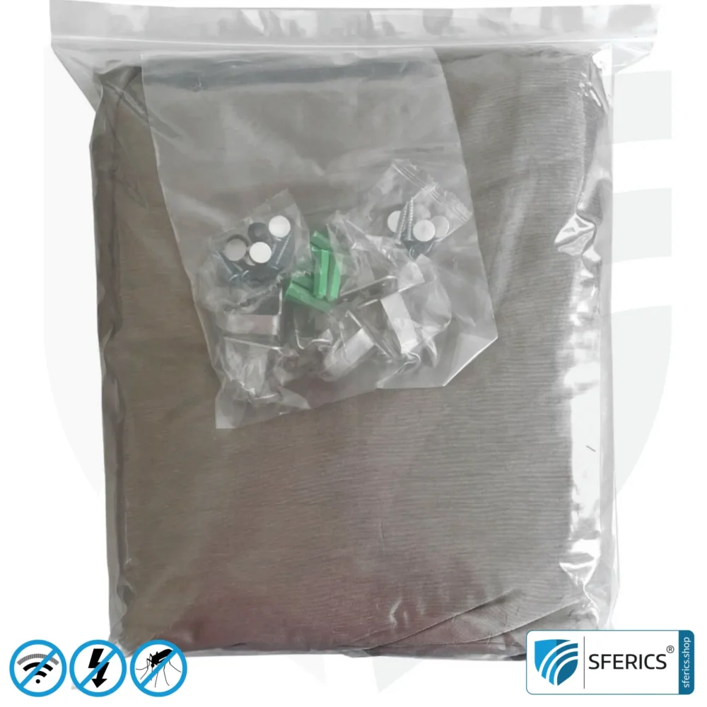 Abschirmender Baldachin Elektrosmog BUDGET | DOPPELBETT, Kastenform | Abschirmung EMF über 99,99 % (44 dB) | Erdbar NF | Made in China