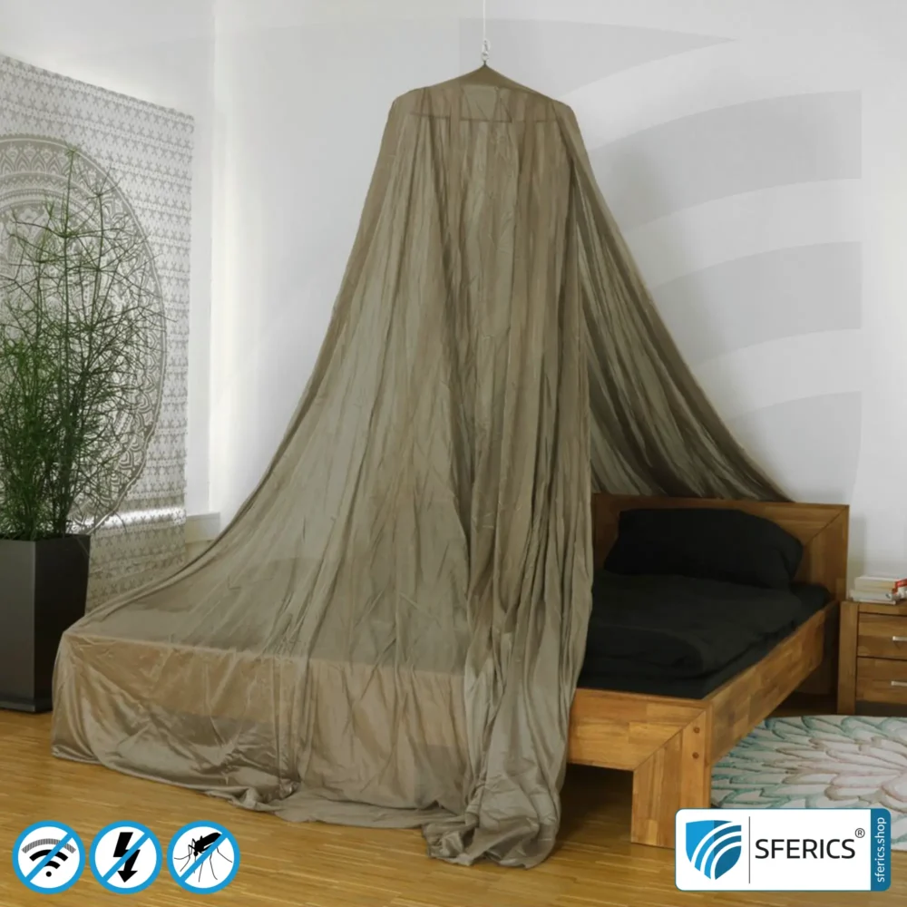 Abschirmender Baldachin Elektrosmog BUDGET | DOPPELBETT, Pyramidenform | Abschirmung EMF über 99,99 % (44 dB) | Erdbar NF | Made in China