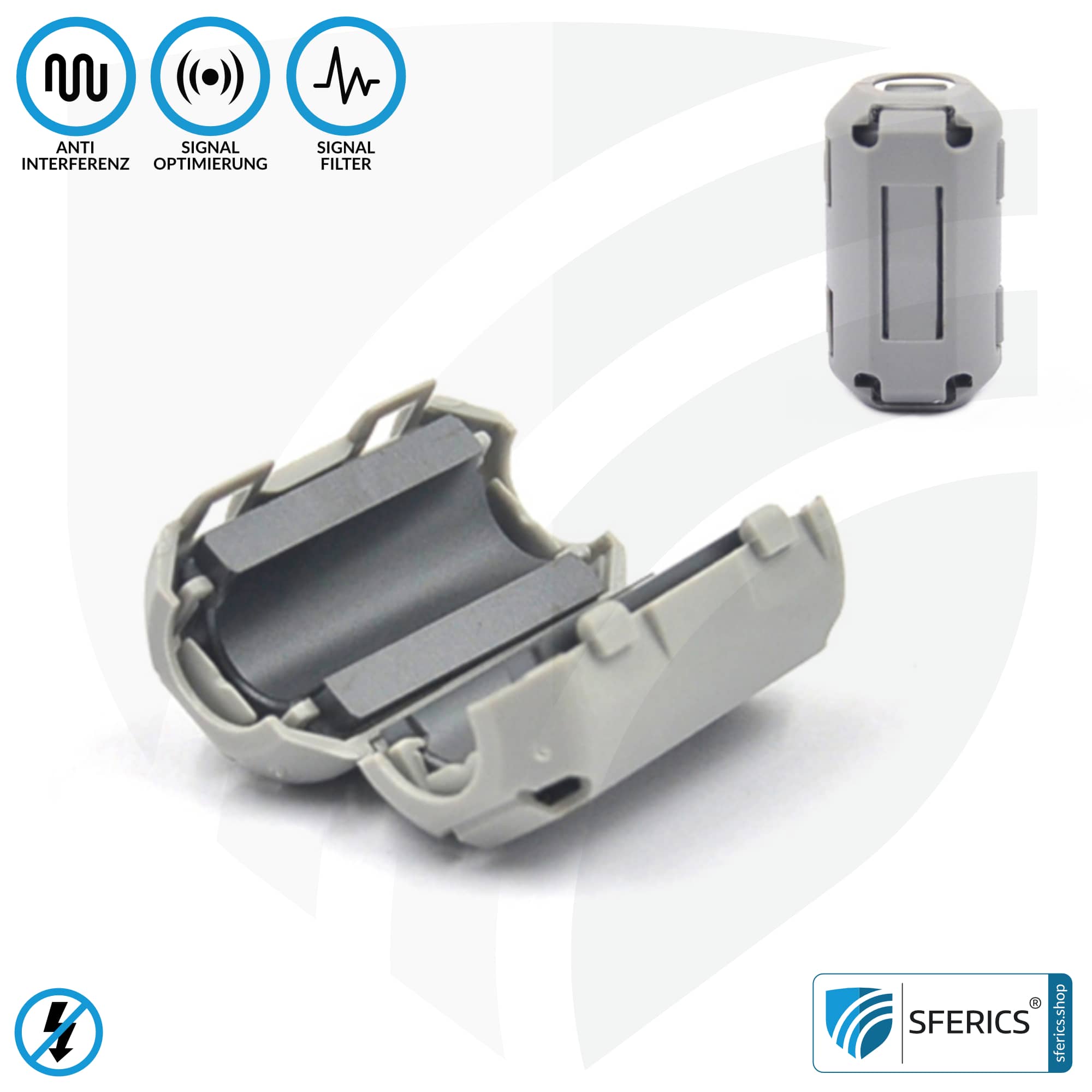 Ferritkern Filter gegen Elektrosmog im Headsetkabel | grau, klickbar, für 5 mm Kabel | GRATIS 1 Stück als Geschenk! 5 Ferritkern Filter gegen Elektrosmog im Headsetkabel | grau, klickbar, für 5 mm Kabel | GRATIS 1 Stück als Geschenk!