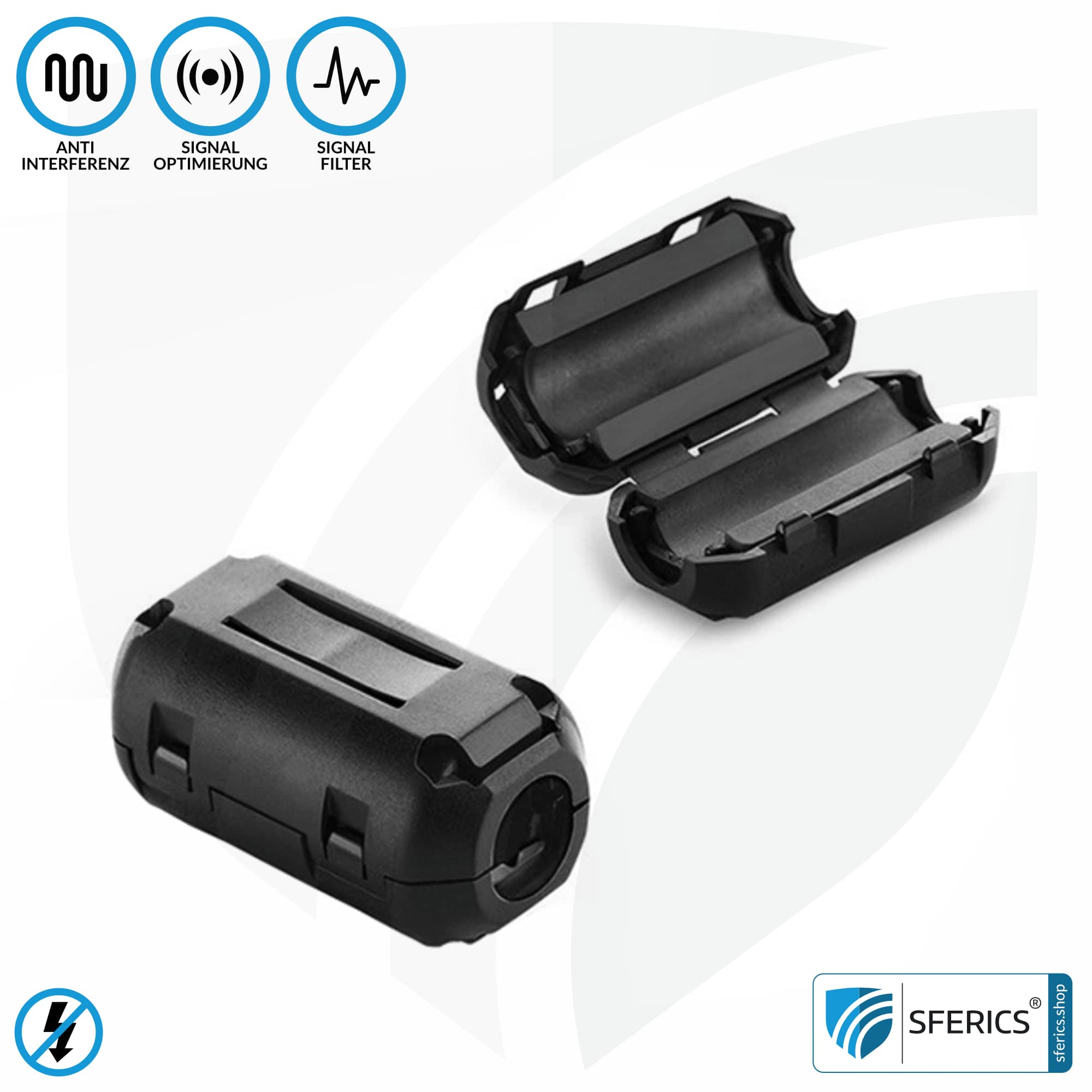 Ferritkern Filter gegen Elektrosmog im Headsetkabel | schwarz, klickbar, für 5 mm Kabel | GRATIS 1 Stück als Geschenk! 2 Ferritkern Filter gegen Elektrosmog im Headsetkabel | schwarz, klickbar, für 5 mm Kabel | GRATIS 1 Stück als Geschenk!