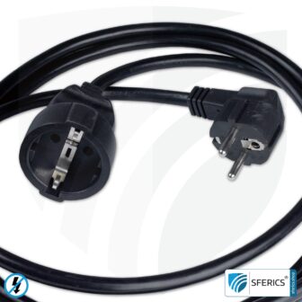 Geschirmtes Verlängerungskabel mit europäischem Schuko Stecker | schwarz