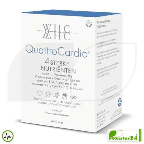 WHC QuattroCardio® (OMEGA-3 Fettsäuren, Vitamin D3, K2 und Q10 Ubichinol) | 90 Kapseln