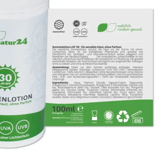 Mineralische Sonnencreme LSF 30 mit BIO-Inhaltsstoffen | vegan | wasserfest