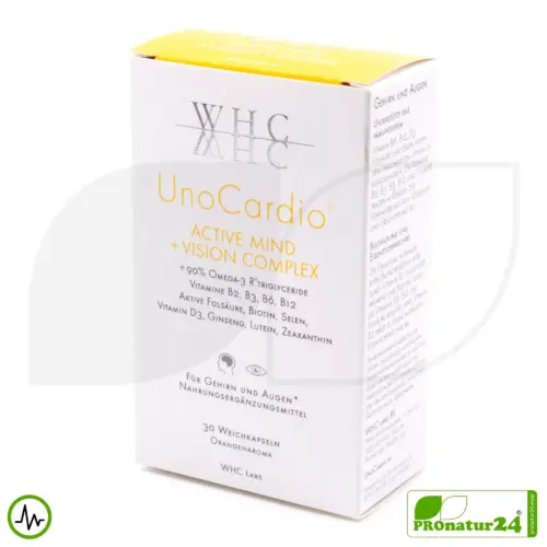 WHC UnoCardio® Active Mind + VISION Komplex | 30 Weichkapseln mit natürlichem Orangenaroma