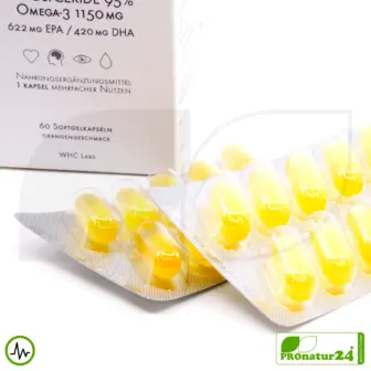 WHC UnoCardio® X2 | 90% OMEGA-3 Fettsäuren, 1150 mg | 60 Softgelkapseln mit Orangengeschmack
